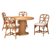 bali & pari Wilmer 5-Piece Rattan Dining Set - Round Wicker Table with Pedestal Base and 4 Side Chairs, Handwoven Boho Coastal Style for Dining, Kitchen or Sun Room, Light Honey Baxton Studio restaurant furniture, hotel furniture, commercial furniture, wholesale dining room furniture, wholesale dining set, classic dining set